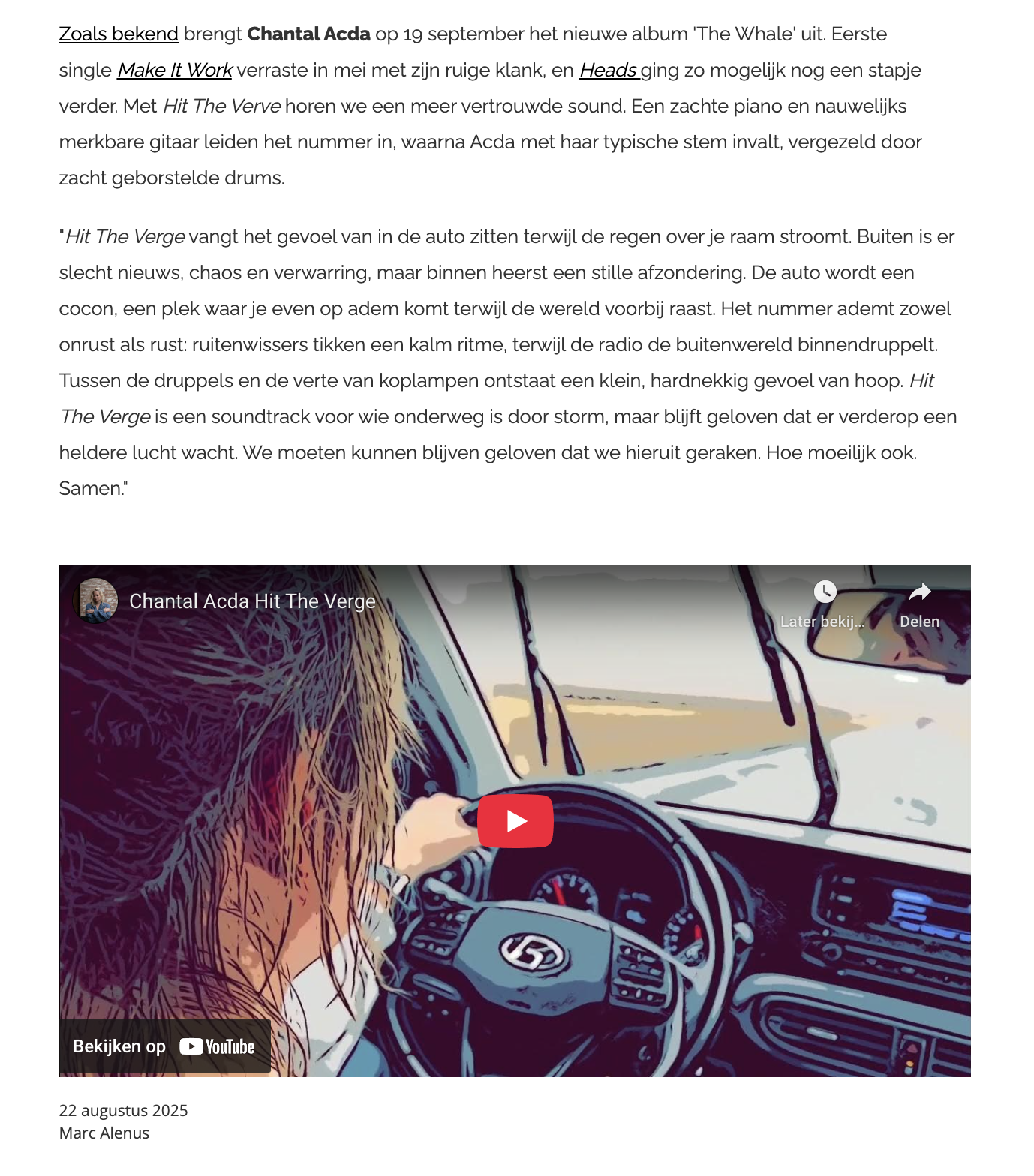 Chantal Acda Hit the Verge single review DaMusic