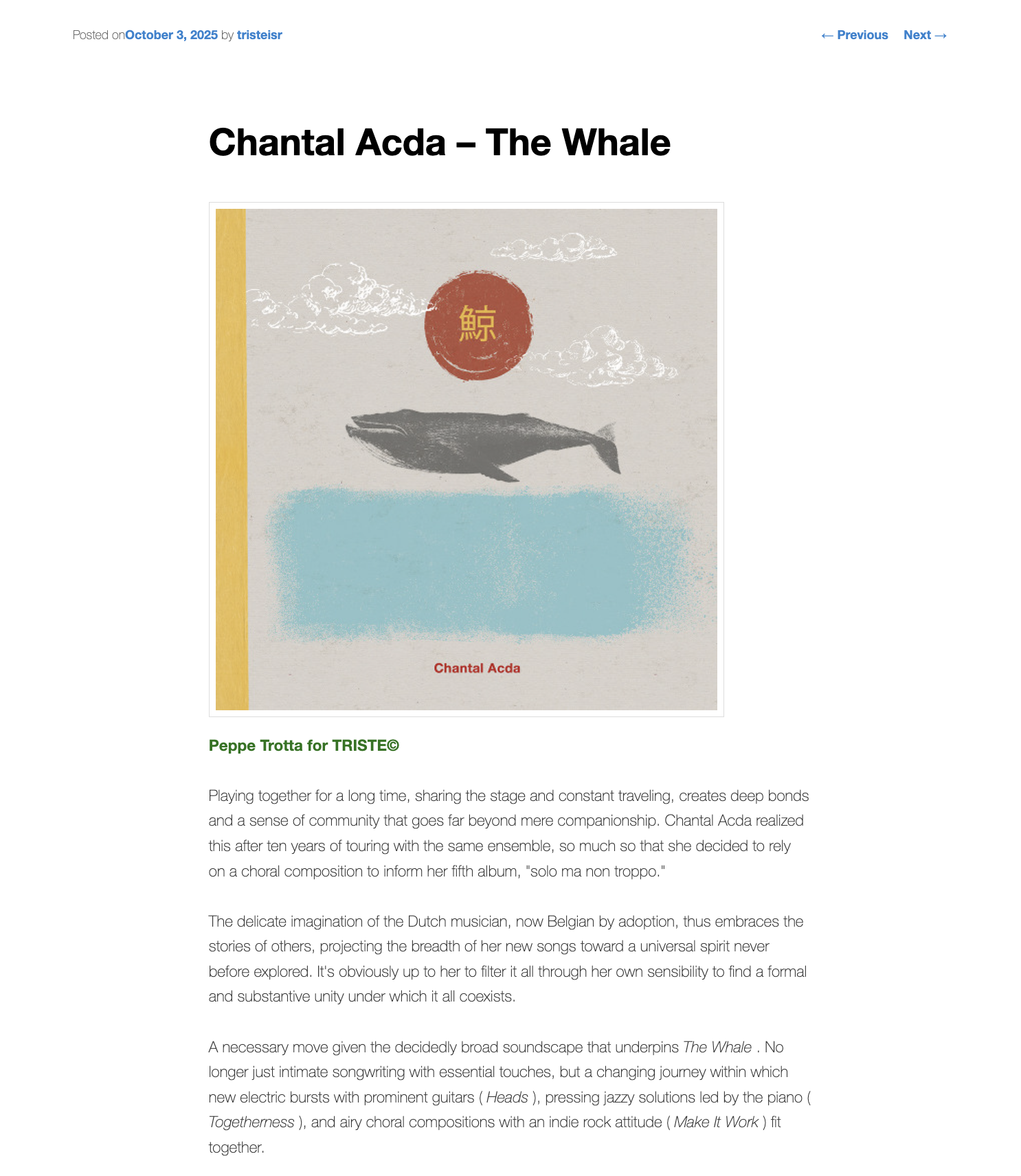 Chantal Acda The Whale Triste Sunset album review