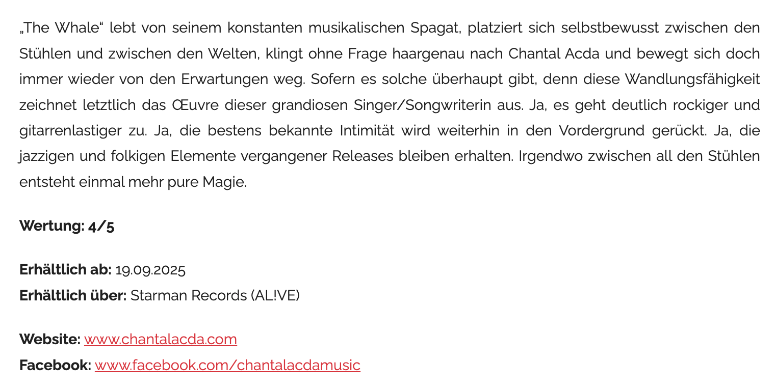 Beatblogger album review Chantal Acda The Whale