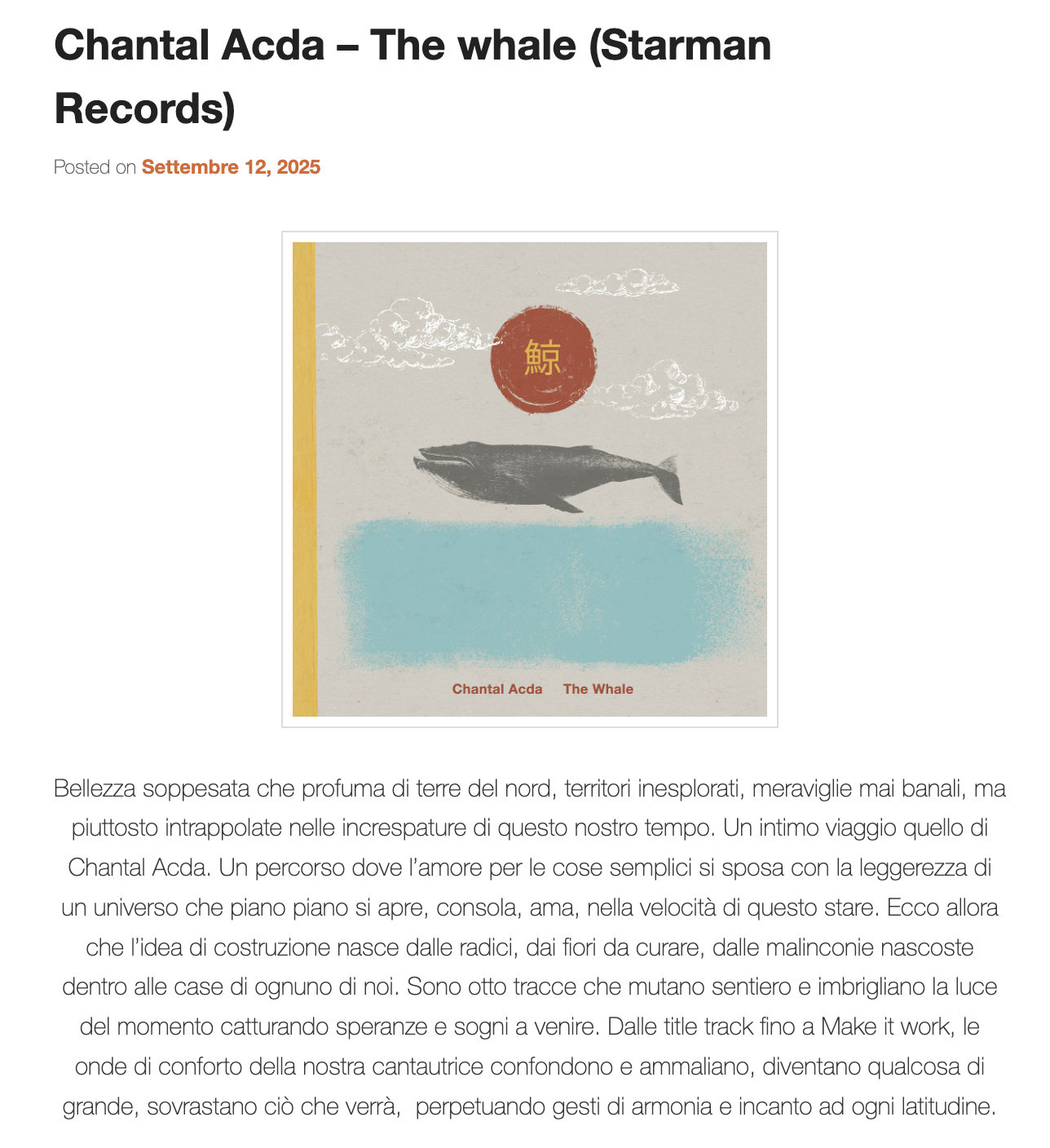 Indie Per Cui Album review Chantal Acda The Whale
