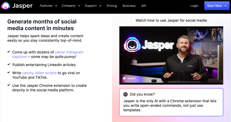 Jasper.ai website - ai social media tool