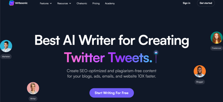 Writesonic website - ai social media