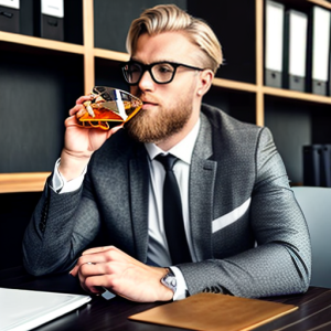 AI generated image of scandinavian business man drinking whiskey