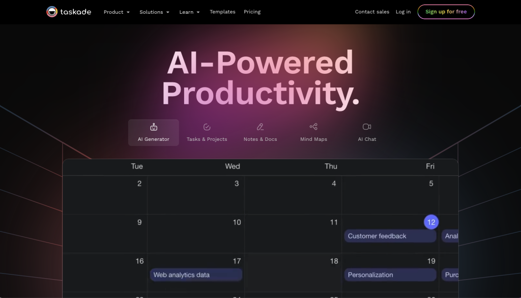Taskade AI productivity tool - insidr.ai
