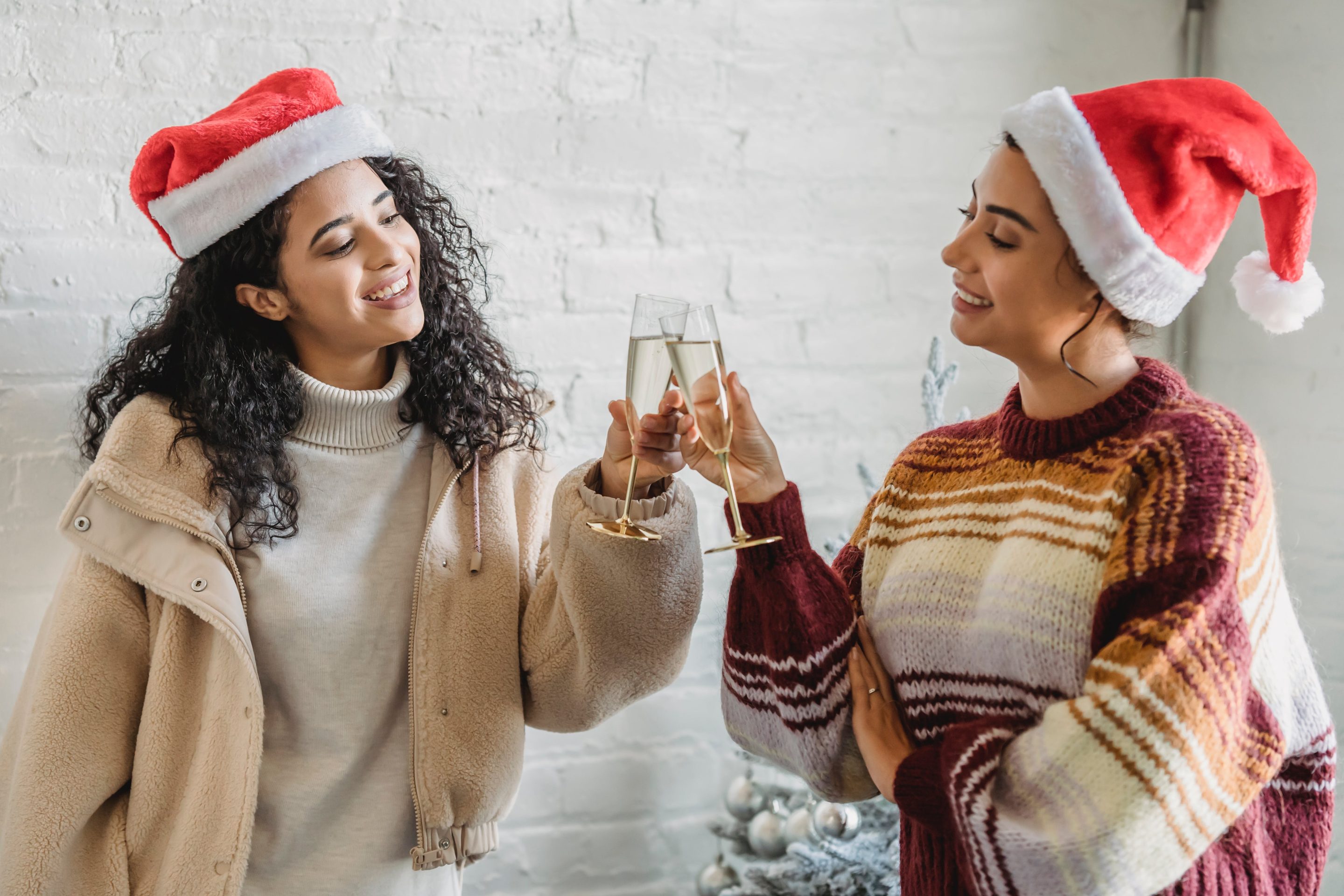 Femmes célébrant autour d'un verre d'alcool pour les fêtes de fin d'années Femmes célébrant autour d'un verre d'alcool pour les fêtes de fin d'années
