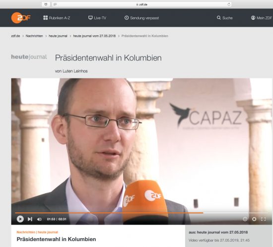 EL Director de CAPAZ fue entrevistado por la cadena alemana ZDF sobre las elecciones presidenciales en Colombia de 2018.