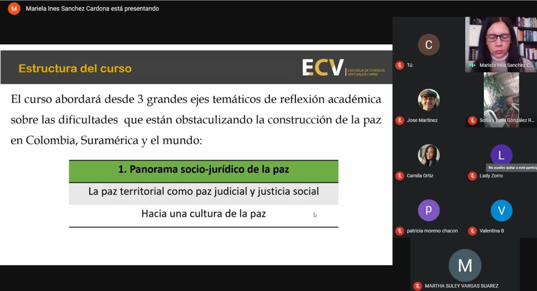 Captura de pantalla o screenshot de sesión inaugural del curso virtual de la ECV CAPAZ coordinado por Georg-August-Universität Göttingen