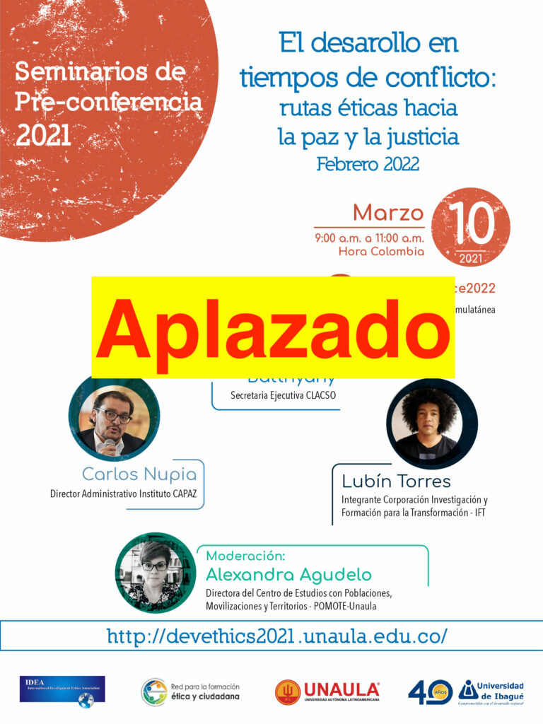 Afiche que anuncia el aplazamiento del evento agendado para el 10 de marzo de 2021