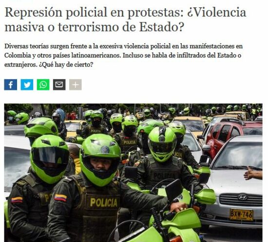 Durante las recientes protestas en Colombia se han evidenciado acciones de violencia excesiva por parte de la fuerza pública en contra de los manifestantes.
