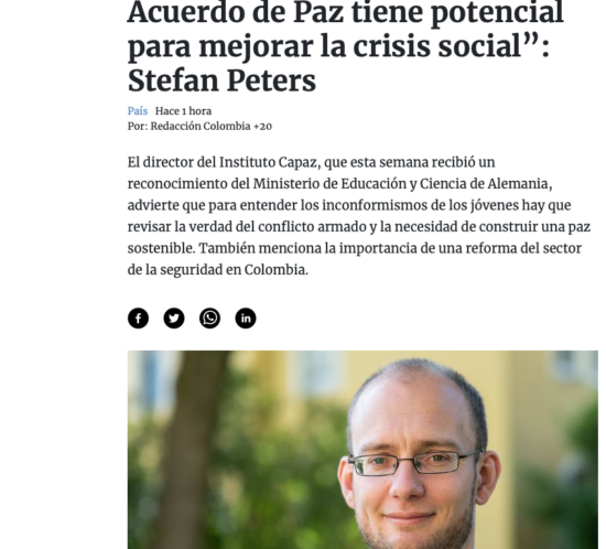 Stefan Peters es director del instituto colombo-alemán para La Paz CAPAZ.