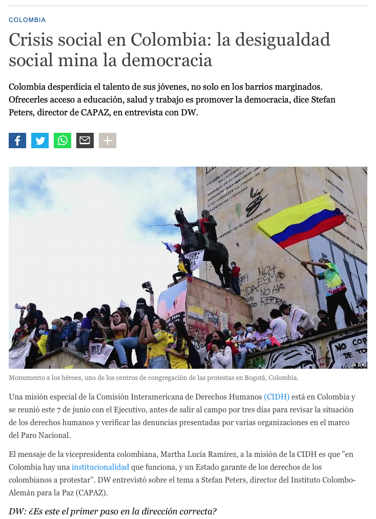 DW entrevista a Stefan Petes sobre protestas en Colombia.