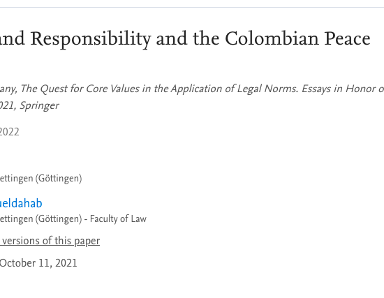 Recent publication by Kai Ambos and Susann Aboueldahab on command responsibility and the Colombian peace process