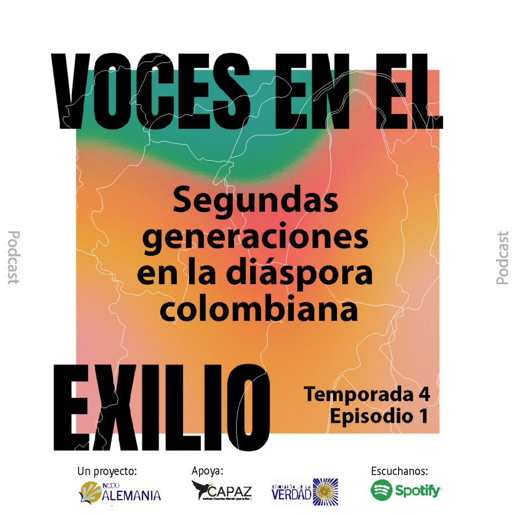 En el primer episodio, se hablará sobre las segundas generaciones en la diáspora colombiana. Ana Maria Linares Soto, integrante del Nodo Alemania, dialoga con cuatro jóvenes de la segunda generación, Ana María Rodriguez, Aymara von Berries, Tomás Pereira y Neche