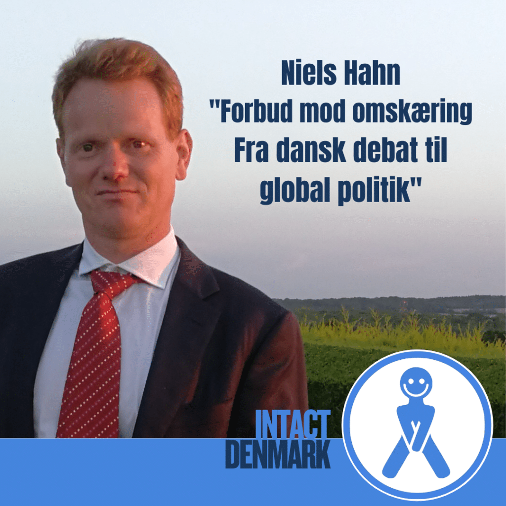 Niels Hahn "Forbud mod omskæring Fra dansk debat til global politik" Foto af forsker Niels Hahn Intact Denmark logo