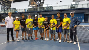 The Australian and Singapore teams during the 2019 blind tennis exchange in Melbourne.