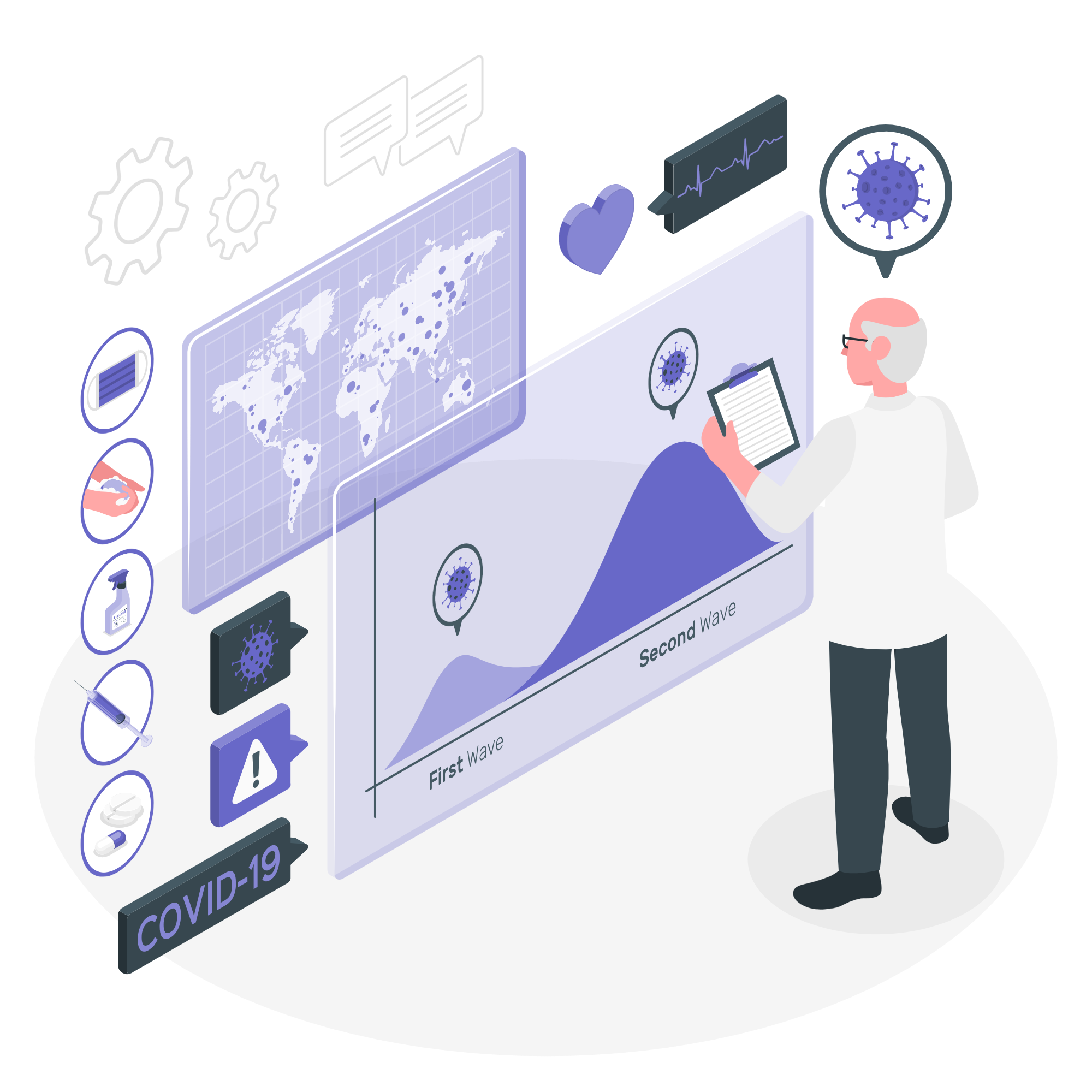 Image description: A doctor carefully reviewing various data sources to coordinate medication and assessments, showcasing meticulous medical coordination.