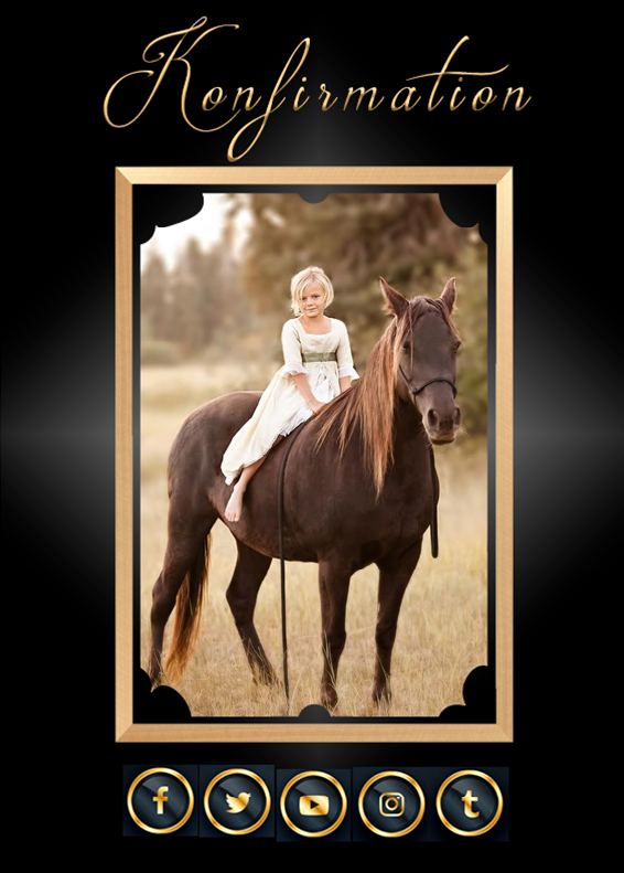 Invitation-ti-konfirmation-lamineret-sort-med-guld-ramme-pige