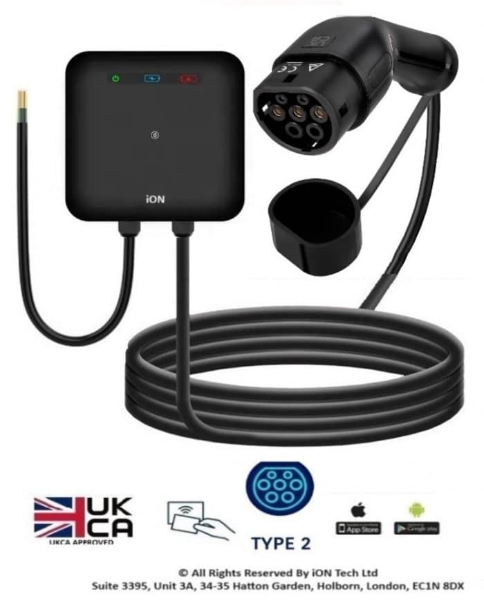 iON 7kW 32A Mini Cube EV Charger Type 2 Level 2 Tethered 5M, 5x Cards+ Wi-Fi APP