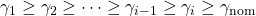 \gamma_1\geq\gamma_2\geq\cdots\geq\gamma_{i-1}\geq\gamma_i\geq\gamma_\mathrm{nom}