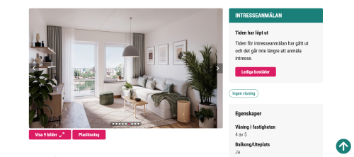 Bild på lägenheten från bostadsförmedlingens hemsida. En screenshot på bostadsförmedlingens hemsida där en bild av lägenheten syns.