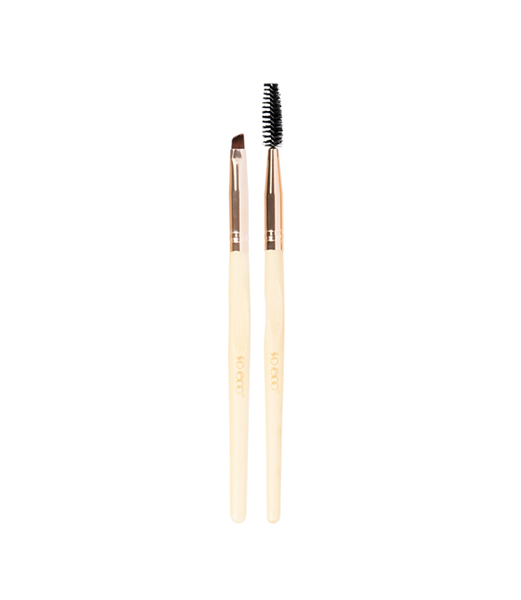 Viser to bambus børster, en med et vinklet børstehode og en med brynsbørst, fra So Eco