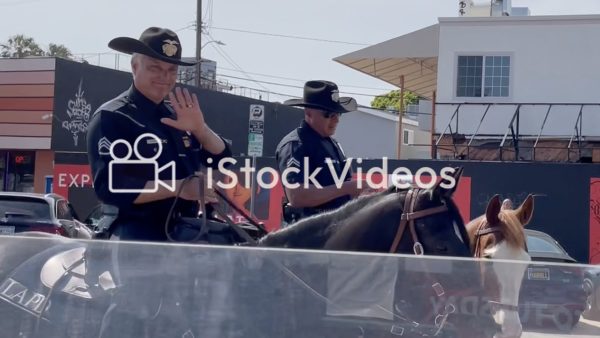 USA, Venice, riding police in 4K