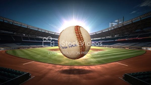 Baseball rotating in stadium 4K