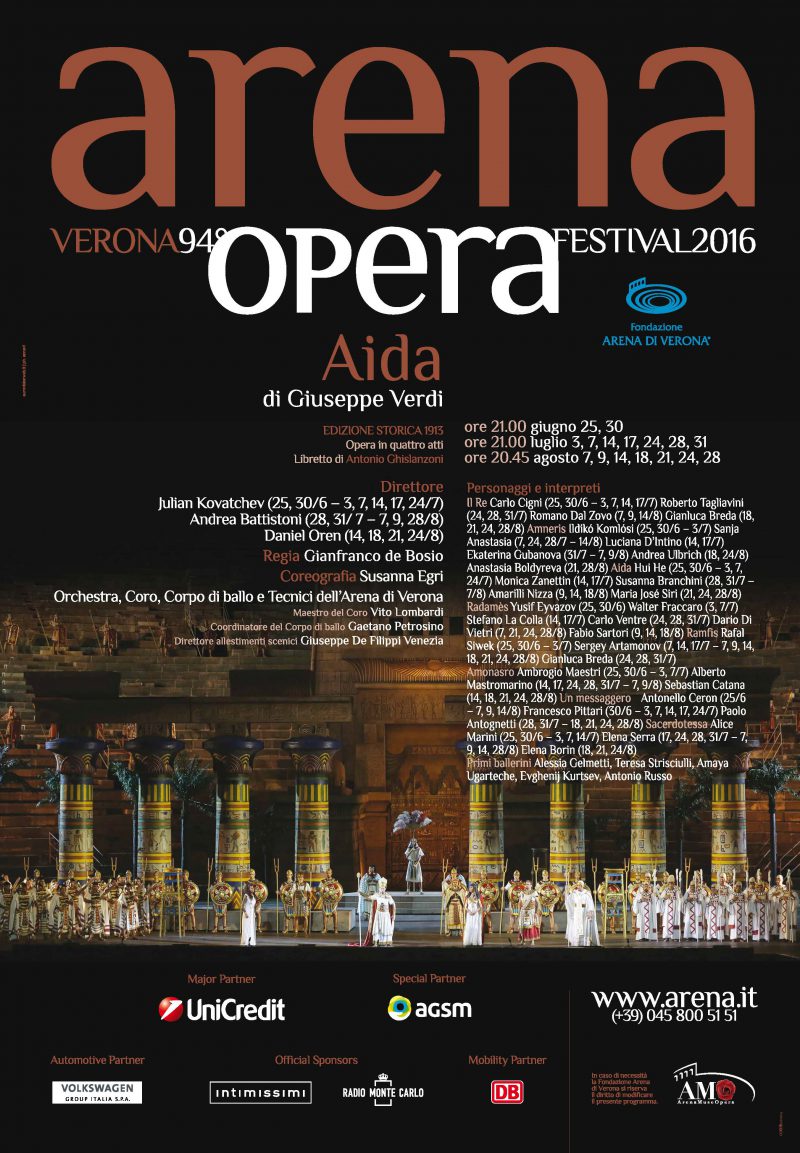 ARENA DI VERONA: la prima di AIDA il 25 GIUGNO 2016