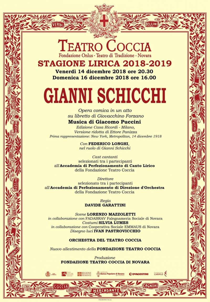 NOVARA: Gianni Schicchi – 14 e 16 dicembre 2018
