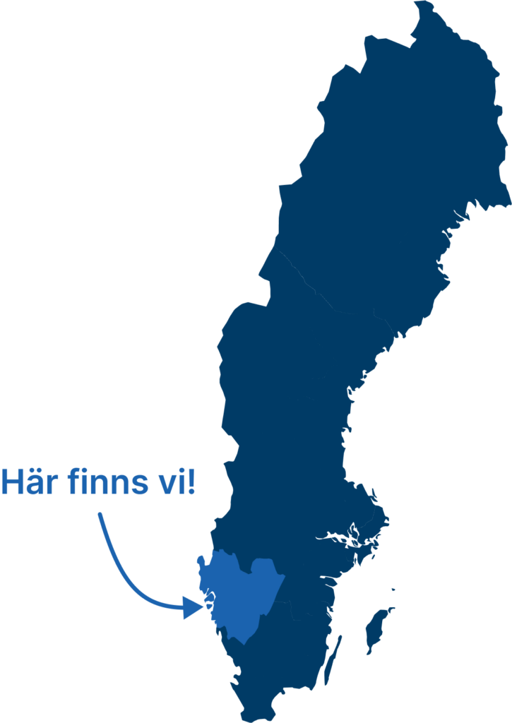 Karta över Sverige som pekar på Göteborg där vi erbjuder professionell IT-support.