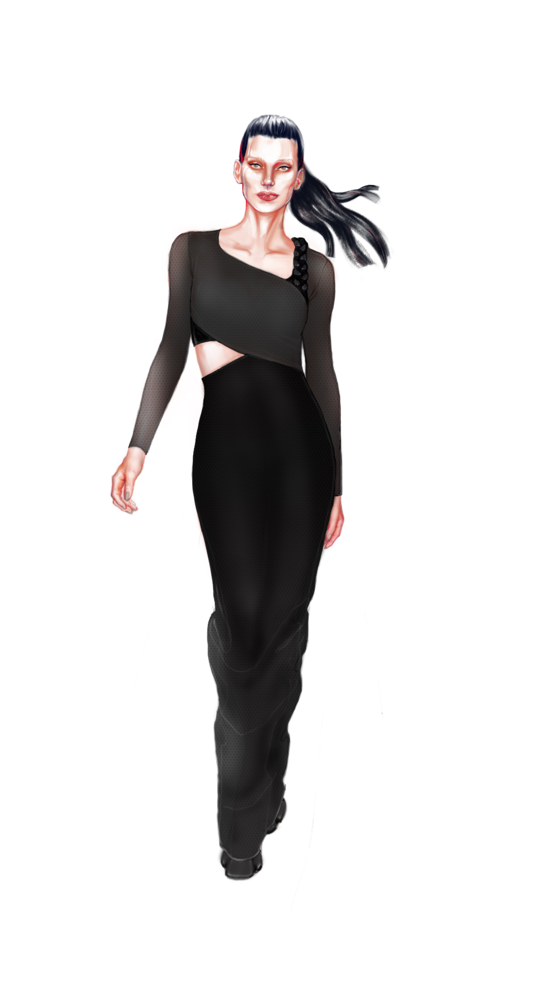 Iva Sokovic Fashion Illustration - Braided Shoulder Strap Maxi Dress
