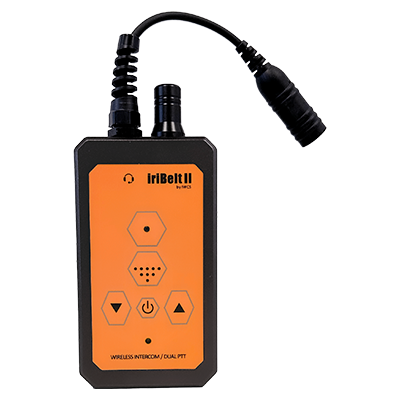 iriBelt 3 III waterproof intercom solutions by IWCS dual PTT push press to talk wired to wireless headset conversion iriComm 4.0 iriInsert pigtail cable antenna volume controle