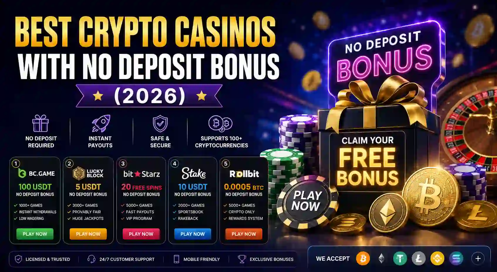 Best Crypto Casinos with No Deposit Bonus (2026)