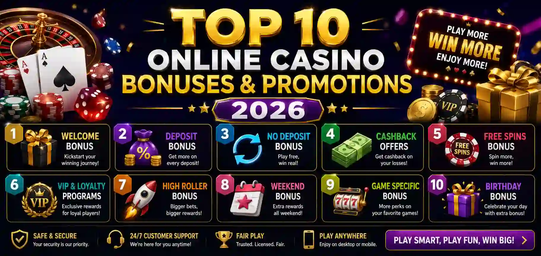 Top 10 Online Casino Bonuses & Promotions 2026