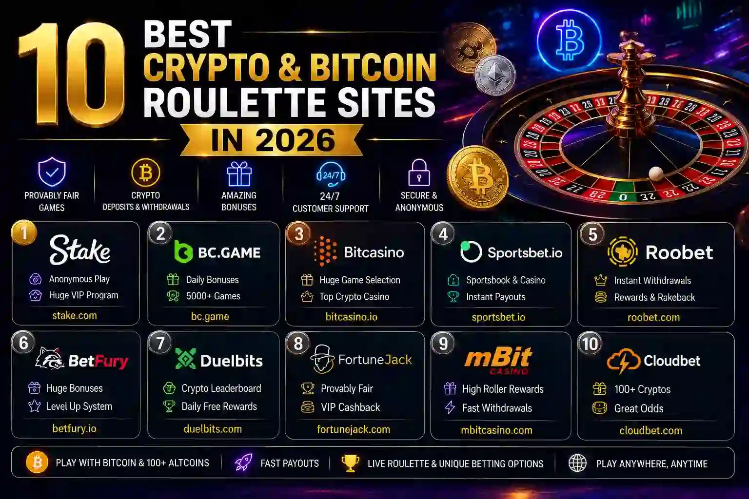 10 Best Crypto & Bitcoin Roulette Sites in 2026
