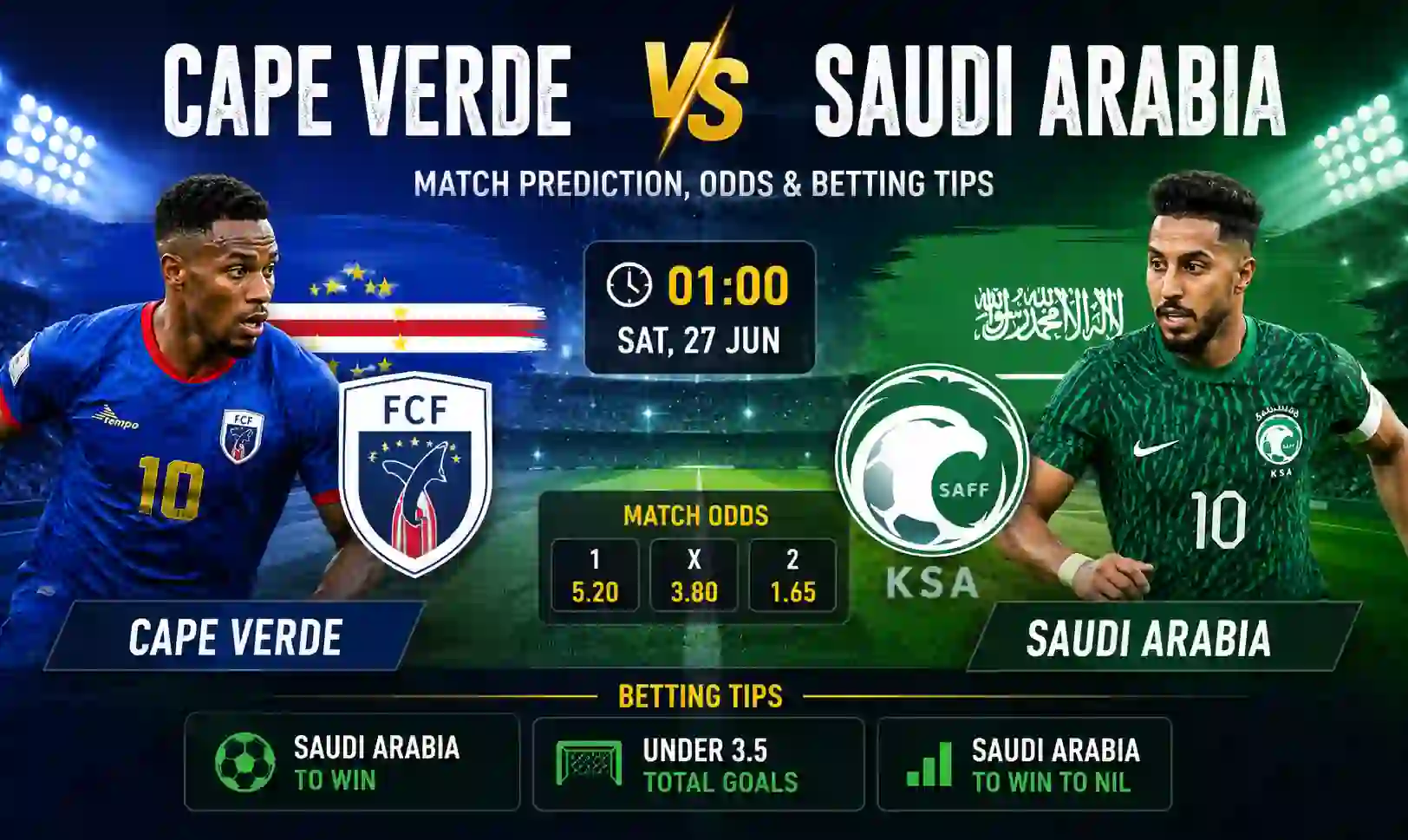 Cape Verde vs Saudi Arabia Match Prediction, Odds & Betting Tips
