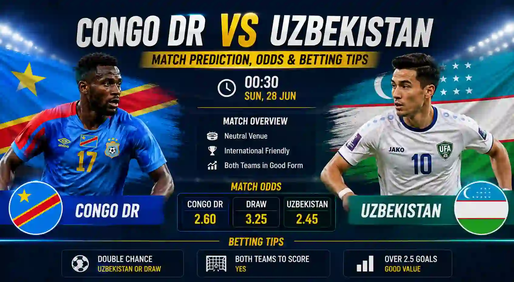 Congo DR vs Uzbekistan Match Prediction, Odds & Betting Tips