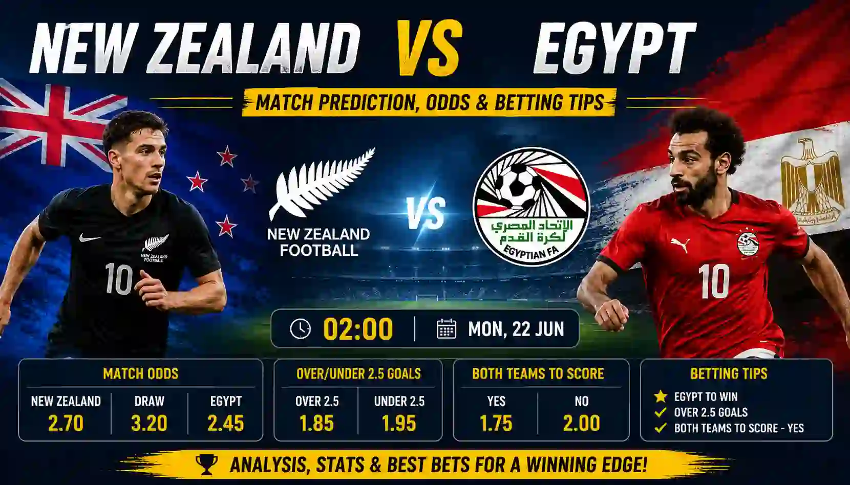 New Zealand vs Egypt Match Prediction, Odds & Betting Tips
