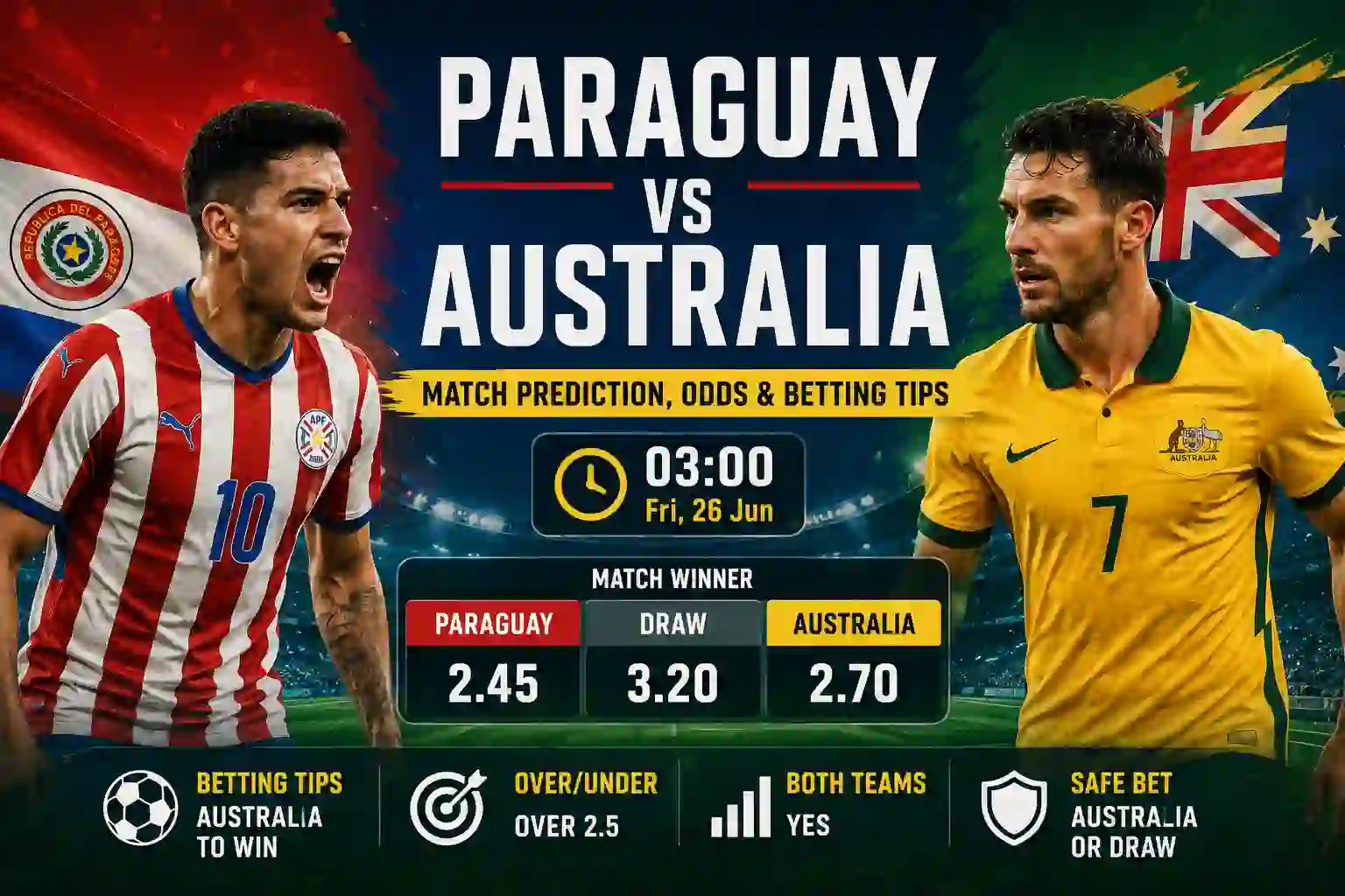 Paraguay vs Australia Match Prediction, Odds & Betting Tips