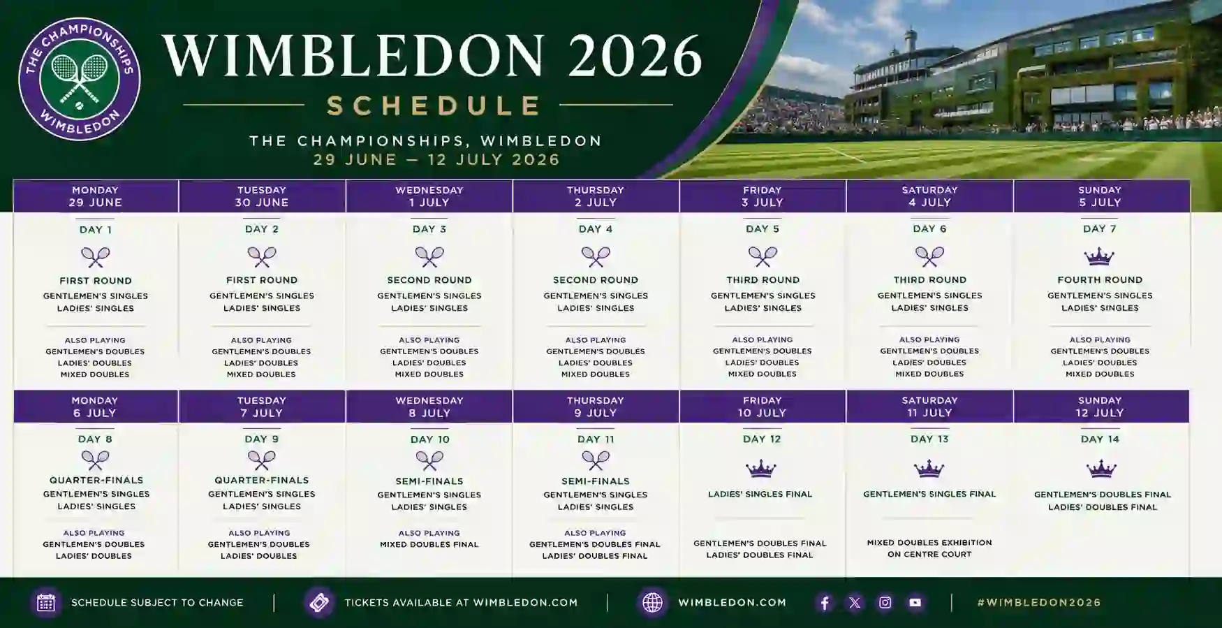 Wimbledon 2026 Schedule