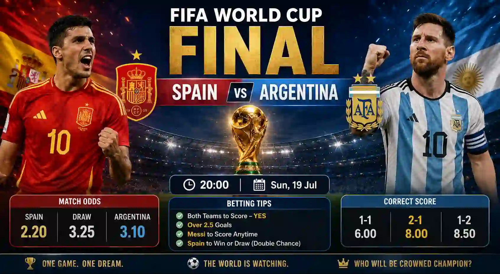 FIFA World cup final Spain vs Argentina Match Prediction, Odds & Betting Tips