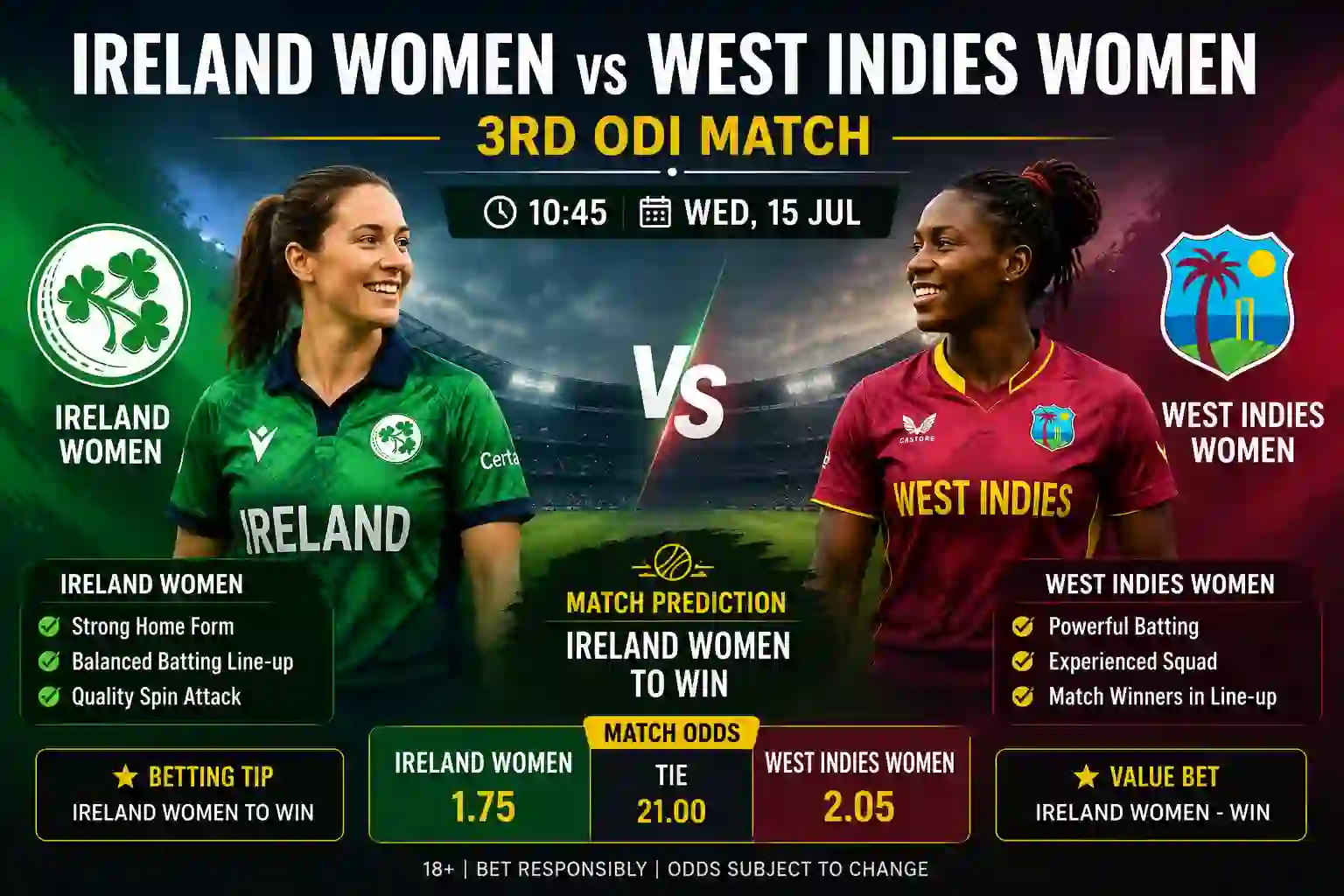 Ireland Women vs West Indies Women 3rd ODI Match Prediction, Odds & Betting Tips