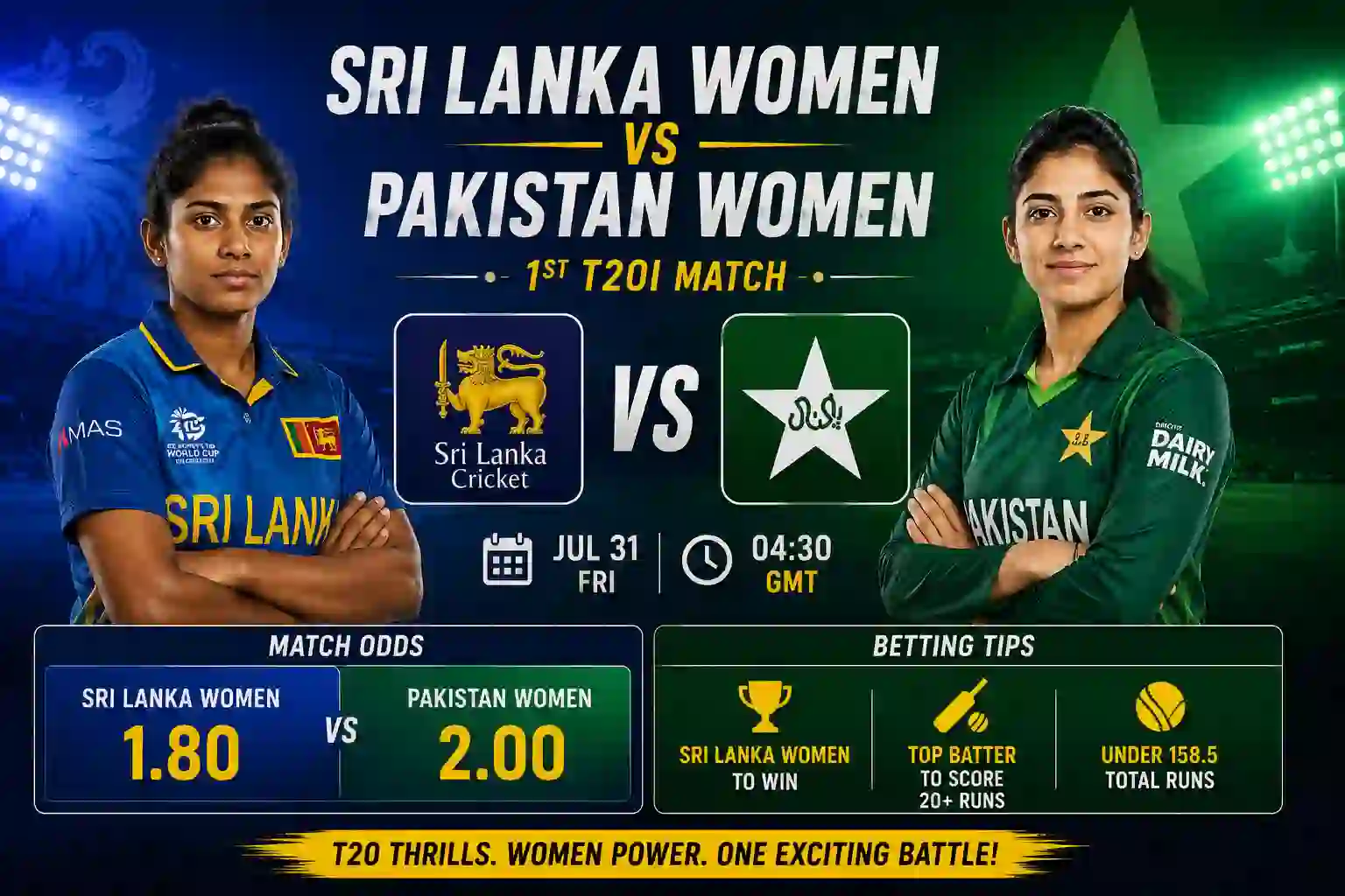 Sri Lanka Women vs Pakistan Women, 1st T20I Match Prediction, Odds & Betting Tips