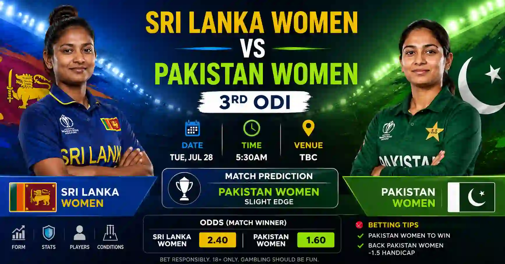 Sri Lanka Women vs Pakistan Women 3rd ODI, Match Prediction, Odds & Betting Tips