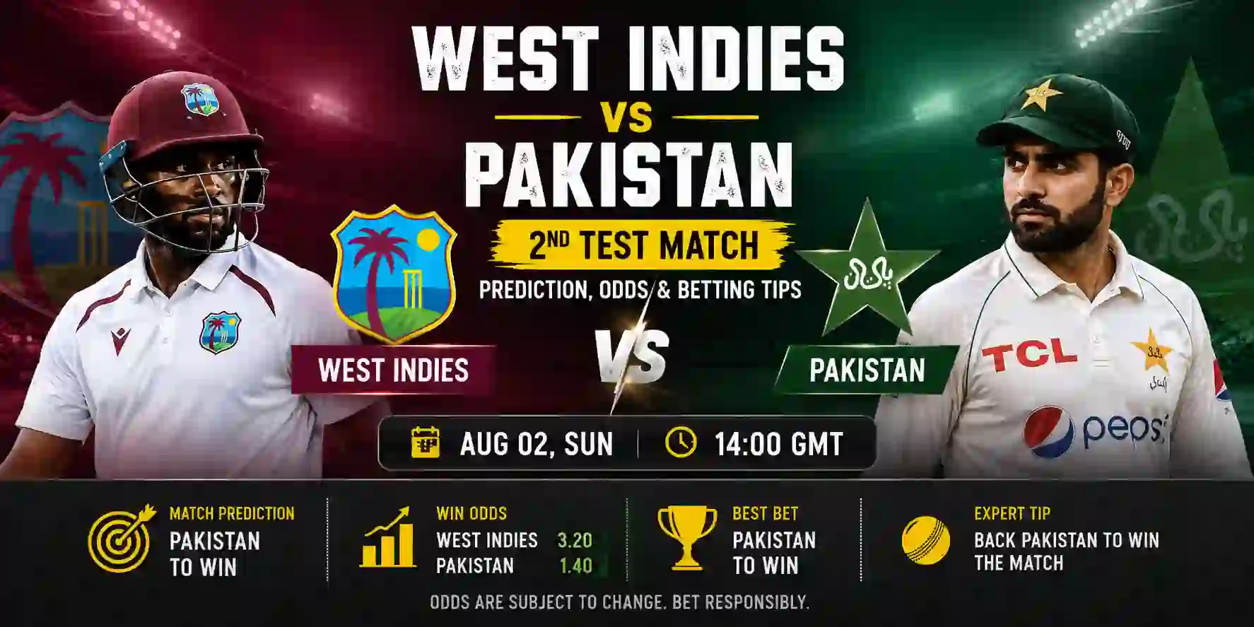 West Indies vs Pakistan, 2nd Test Match Prediction, Odds & Betting Tips