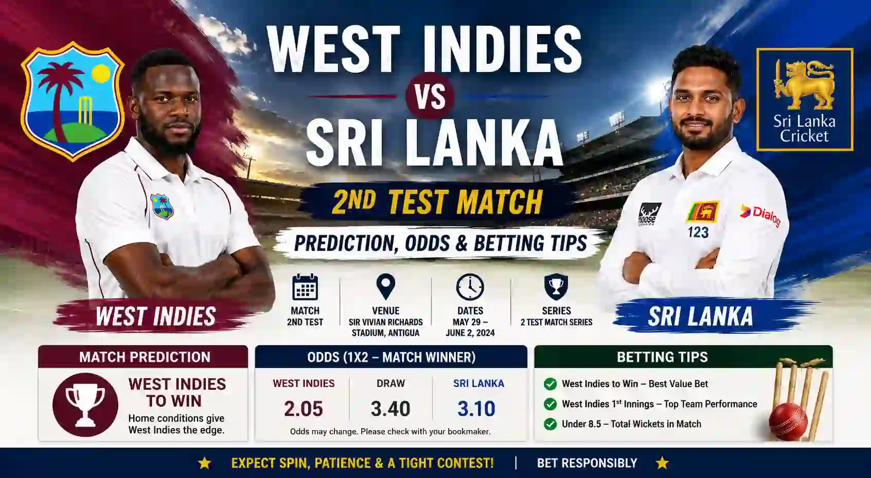 West Indies vs Sri Lanka 2nd Test Match Prediction, Odds & Betting Tips