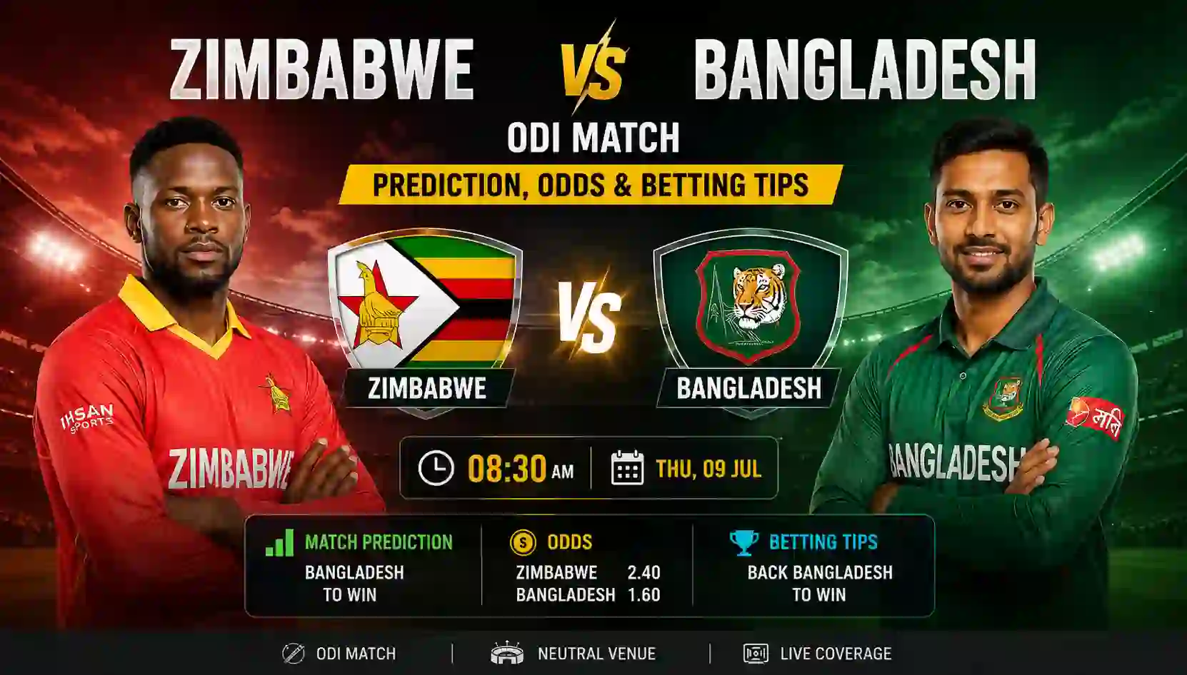 Zimbabwe vs Bangladesh 2nd ODI match Prediction, Odds & Betting Tips