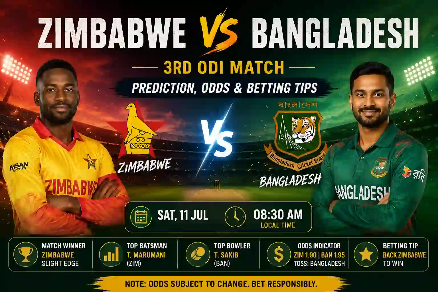 Zimbabwe vs Bangladesh 3rd ODI match Prediction, Odds & Betting Tips