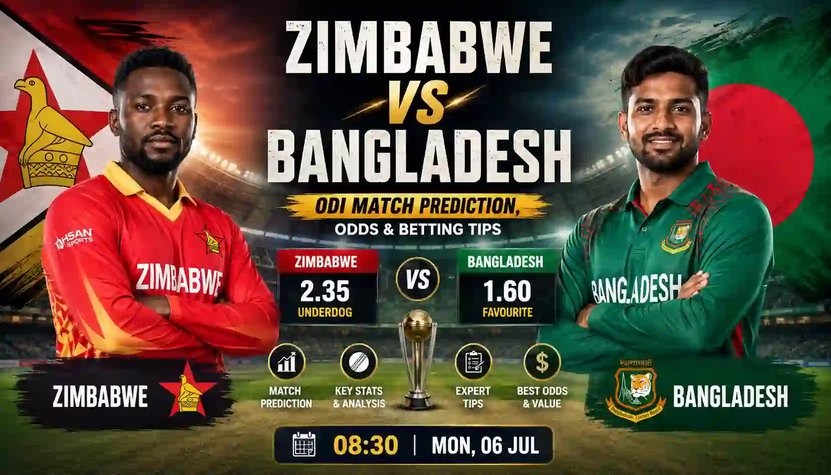 Zimbabwe vs Bangladesh ODI Match Prediction, Odds & Betting Tips