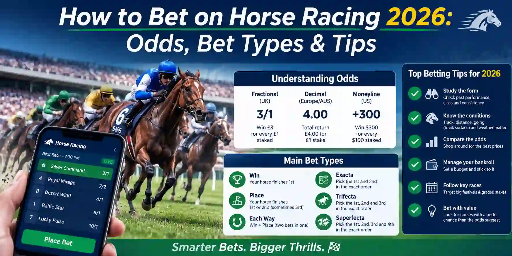 How to Bet on Horse Racing 2026: Odds, Bet Types & Tips